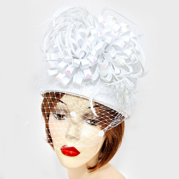 Feather Accented Birdcage Veil Dressy Hat main image 2